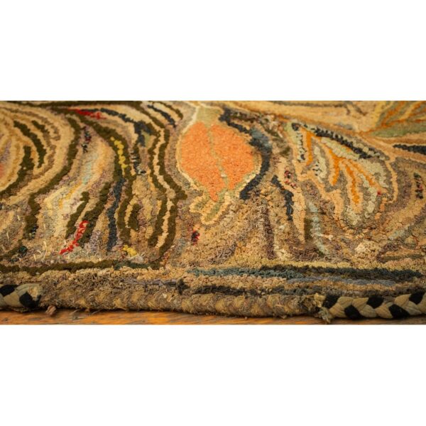 1880s beige floral classic folk art antique american hooked knotted wool rug 5 1880s beige floral classic folk art antique american hooked knotted wool rug - detail view 4