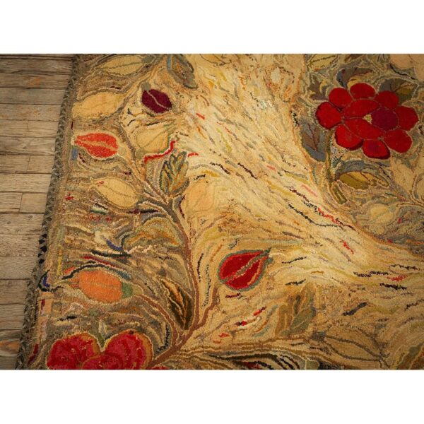 1880s beige floral classic folk art antique american hooked knotted wool rug 6 1880s beige floral classic folk art antique american hooked knotted wool rug - detail view 5