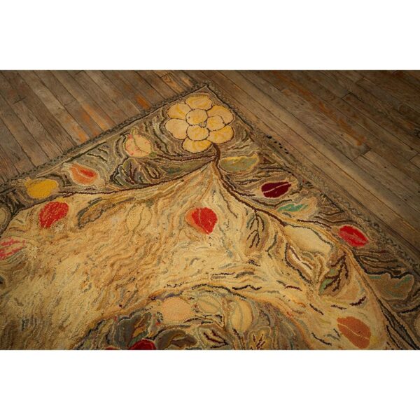 1880s beige floral classic folk art antique american hooked knotted wool rug 7 1880s beige floral classic folk art antique american hooked knotted wool rug - detail view 6