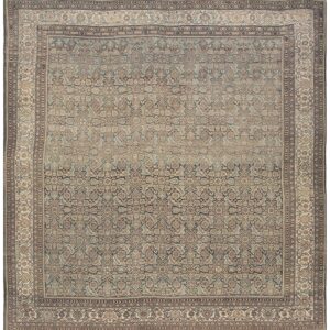 1880s Blue Navy Antique Warn Square Geometric Handknotted Wool Malayer Rug