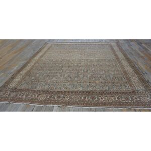 1880s Blue Navy Antique Warn Square Geometric Handknotted Wool Malayer Rug - detail view 1