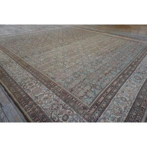 1880s Blue Navy Antique Warn Square Geometric Handknotted Wool Malayer Rug - detail view 2