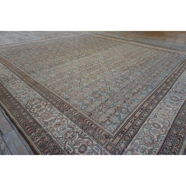 1880s blue navy antique warn square geometric handknotted wool malayer rug 3 1880s blue navy antique warn square geometric handknotted wool malayer rug - detail view 2