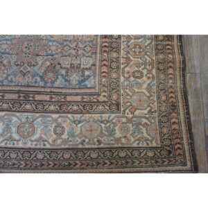 1880s Blue Navy Antique Warn Square Geometric Handknotted Wool Malayer Rug - detail view 4
