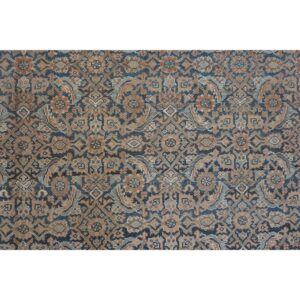 1880s Blue Navy Antique Warn Square Geometric Handknotted Wool Malayer Rug - detail view 5