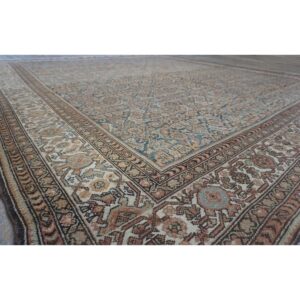 1880s Blue Navy Antique Warn Square Geometric Handknotted Wool Malayer Rug - detail view 6