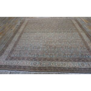 1880s Blue Navy Antique Warn Square Geometric Handknotted Wool Malayer Rug - detail view 7
