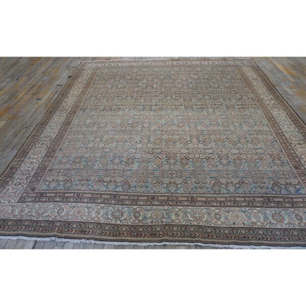 1880s blue navy antique warn square geometric handknotted wool malayer rug 8 1880s blue navy antique warn square geometric handknotted wool malayer rug - detail view 7