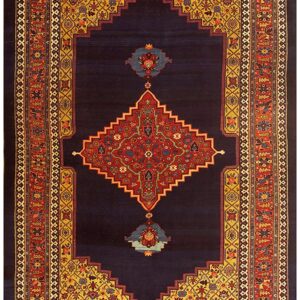1880s Classic Blue Navy Bold Medallion Antique Bijar Handknotted Wool Carpet Rug