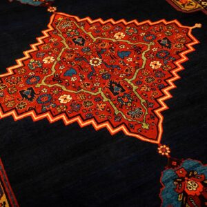 1880s Classic Blue Navy Bold Medallion Antique Bijar Handknotted Wool Carpet Rug - detail view 2