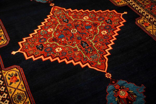 1880s classic blue navy bold medallion antique bijar handknotted wool carpet rug 3 1880s classic blue navy bold medallion antique bijar handknotted wool carpet rug - detail view 2