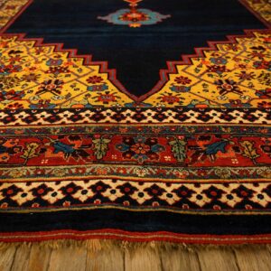 1880s Classic Blue Navy Bold Medallion Antique Bijar Handknotted Wool Carpet Rug - detail view 4
