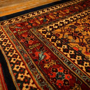 1880s Classic Blue Navy Bold Medallion Antique Bijar Handknotted Wool Carpet Rug - detail view 5