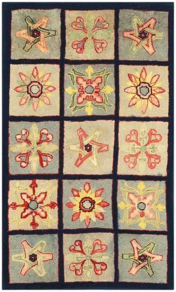 1880s multi antique folk art geometric americana modern hooked knotted wool rug 1 1880s multi antique folk art geometric americana modern hooked knotted wool rug