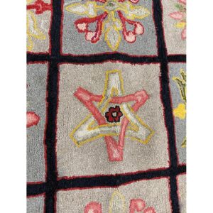 1880s Multi Antique Folk Art Geometric Americana Modern Hooked Knotted Wool Rug - detail view 3