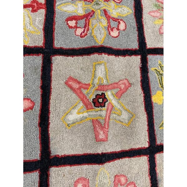 1880s multi antique folk art geometric americana modern hooked knotted wool rug 4 1880s multi antique folk art geometric americana modern hooked knotted wool rug - detail view 3