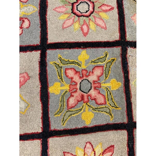 1880s multi antique folk art geometric americana modern hooked knotted wool rug 8 1880s multi antique folk art geometric americana modern hooked knotted wool rug - detail view 7