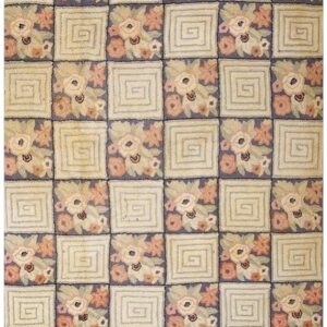 1880s Rustic Blue Ground Modern Geometric Folk Art Antique American Hooked Rug