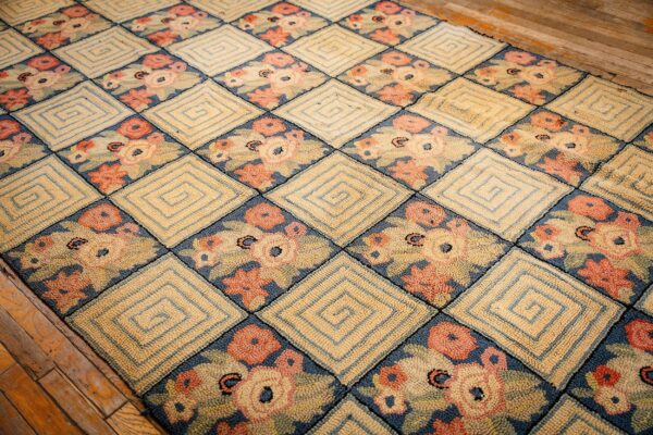 1880s rustic blue ground modern geometric folk art antique american hooked rug 6 1880s rustic blue ground modern geometric folk art antique american hooked rug - detail view 5