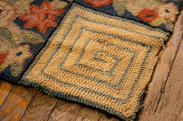 1880s rustic blue ground modern geometric folk art antique american hooked rug 8 1880s rustic blue ground modern geometric folk art antique american hooked rug - detail view 7
