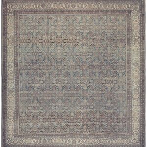 1880s Square Blue Navy Antique Sarouk Floral Desing Knotted Wool Malayer Rug