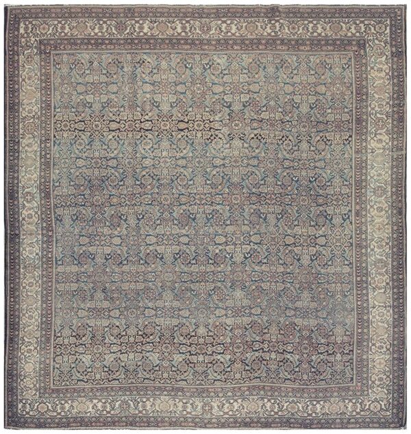 1880s square blue navy antique sarouk floral desing knotted wool malayer rug 1 1880s square blue navy antique sarouk floral desing knotted wool malayer rug
