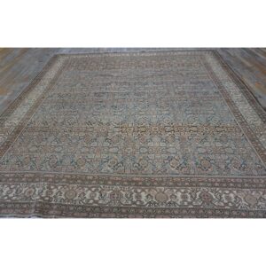 1880s Square Blue Navy Antique Sarouk Floral Desing Knotted Wool Malayer Rug - detail view 1