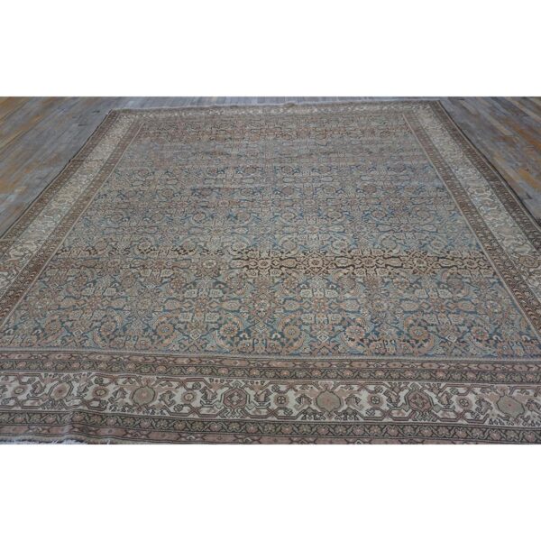 1880s square blue navy antique sarouk floral desing knotted wool malayer rug 2 1880s square blue navy antique sarouk floral desing knotted wool malayer rug - detail view 1