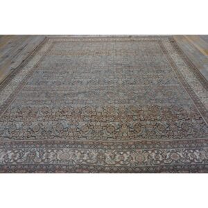 1880s Square Blue Navy Antique Sarouk Floral Desing Knotted Wool Malayer Rug - detail view 3