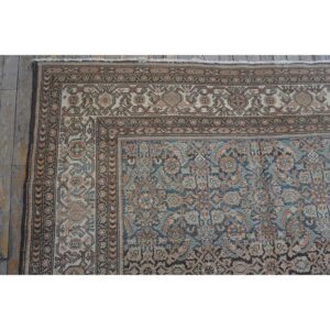 1880s Square Blue Navy Antique Sarouk Floral Desing Knotted Wool Malayer Rug - detail view 4