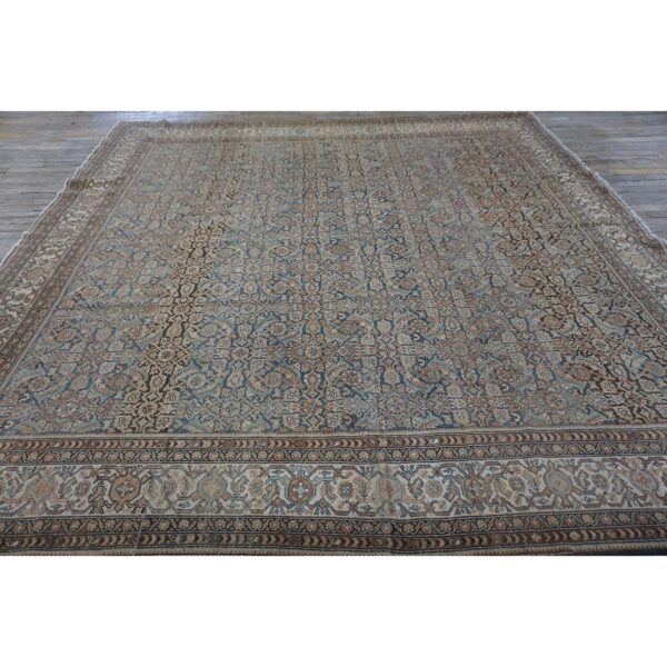 1880s square blue navy antique sarouk floral desing knotted wool malayer rug 6 1880s square blue navy antique sarouk floral desing knotted wool malayer rug - detail view 5