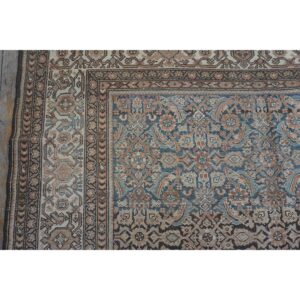 1880s Square Blue Navy Antique Sarouk Floral Desing Knotted Wool Malayer Rug - detail view 7