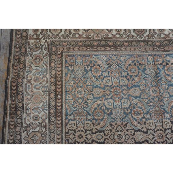 1880s square blue navy antique sarouk floral desing knotted wool malayer rug 8 1880s square blue navy antique sarouk floral desing knotted wool malayer rug - detail view 7