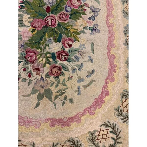 1880s traditional beige antique roses folk art american hooked knotted wool rug 5 1880s traditional beige antique roses folk art american hooked knotted wool rug - detail view 4