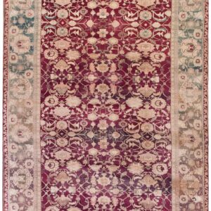1880s Traditional Deep Red Green Antique Indian Agra Gallery Rug 8'x27'2" Carpet