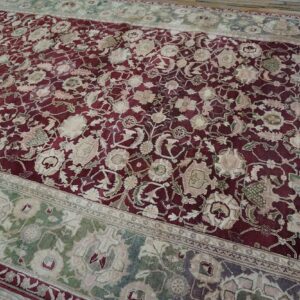 1880s Traditional Deep Red Green Antique Indian Agra Gallery Rug 8'x27'2" Carpet - detail view 3