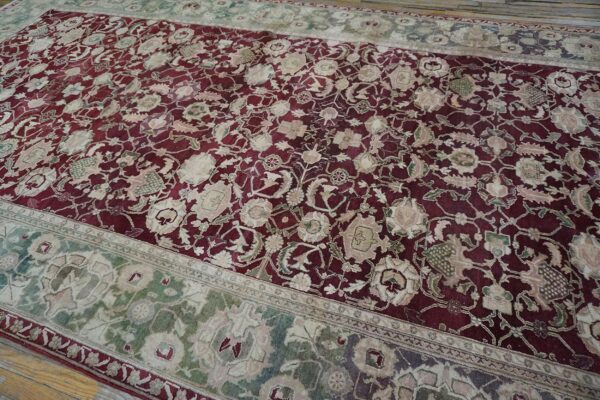 1880s traditional deep red green antique indian agra gallery rug 8'x27'2" carpet 4 1880s traditional deep red green antique indian agra gallery rug 8'x27'2" carpet - detail view 3