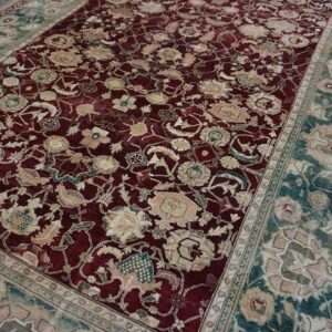1880s Traditional Deep Red Green Antique Indian Agra Gallery Rug 8'x27'2" Carpet - detail view 4