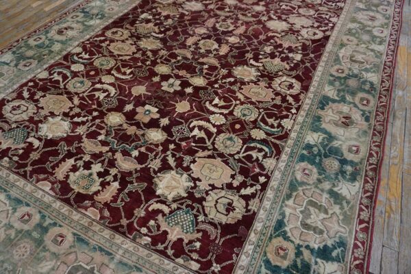 1880s traditional deep red green antique indian agra gallery rug 8'x27'2" carpet 5 1880s traditional deep red green antique indian agra gallery rug 8'x27'2" carpet - detail view 4