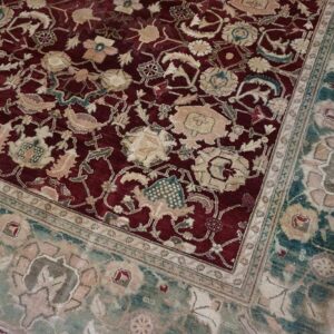 1880s Traditional Deep Red Green Antique Indian Agra Gallery Rug 8'x27'2" Carpet - detail view 5