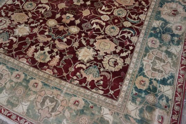 1880s traditional deep red green antique indian agra gallery rug 8'x27'2" carpet 6 1880s traditional deep red green antique indian agra gallery rug 8'x27'2" carpet - detail view 5