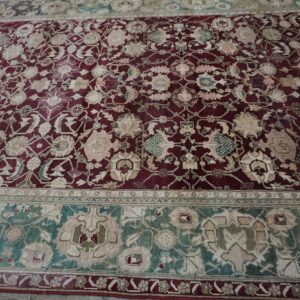 1880s Traditional Deep Red Green Antique Indian Agra Gallery Rug 8'x27'2" Carpet - detail view 6