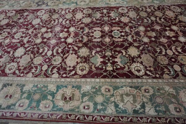 1880s traditional deep red green antique indian agra gallery rug 8'x27'2" carpet 7 1880s traditional deep red green antique indian agra gallery rug 8'x27'2" carpet - detail view 6