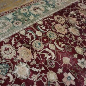1880s Traditional Deep Red Green Antique Indian Agra Gallery Rug 8'x27'2" Carpet - detail view 7