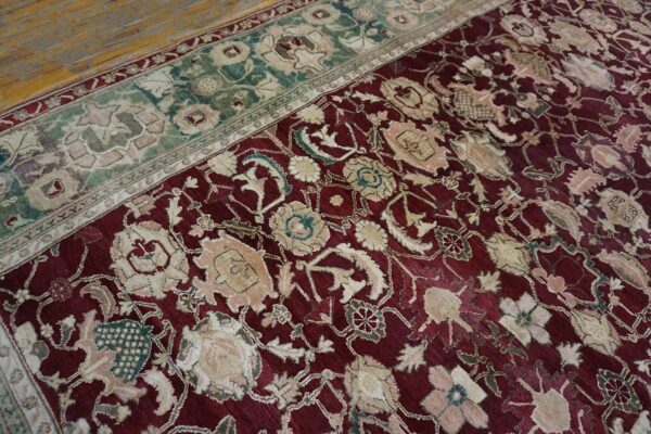 1880s traditional deep red green antique indian agra gallery rug 8'x27'2" carpet 8 1880s traditional deep red green antique indian agra gallery rug 8'x27'2" carpet - detail view 7