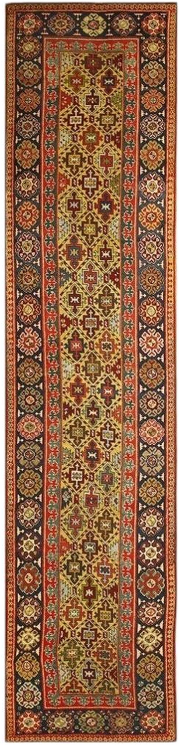 1880s yellow antique geometric tribal knotted wool caucasian tallish runner rug 1 1880s yellow antique geometric tribal knotted wool caucasian tallish runner rug