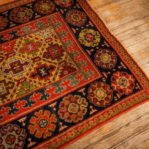 1880s Yellow Antique Geometric Tribal Knotted Wool Caucasian Tallish Runner Rug - detail view 2