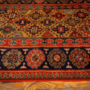 1880s Yellow Antique Geometric Tribal Knotted Wool Caucasian Tallish Runner Rug - detail view 3