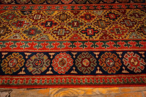 1880s yellow antique geometric tribal knotted wool caucasian tallish runner rug 4 1880s yellow antique geometric tribal knotted wool caucasian tallish runner rug - detail view 3