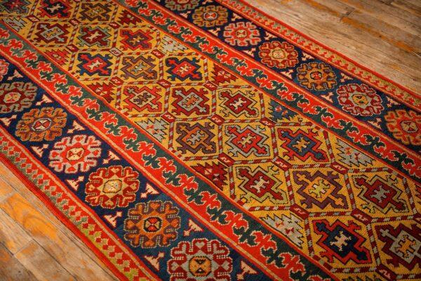 1880s yellow antique geometric tribal knotted wool caucasian tallish runner rug 6 1880s yellow antique geometric tribal knotted wool caucasian tallish runner rug - detail view 5
